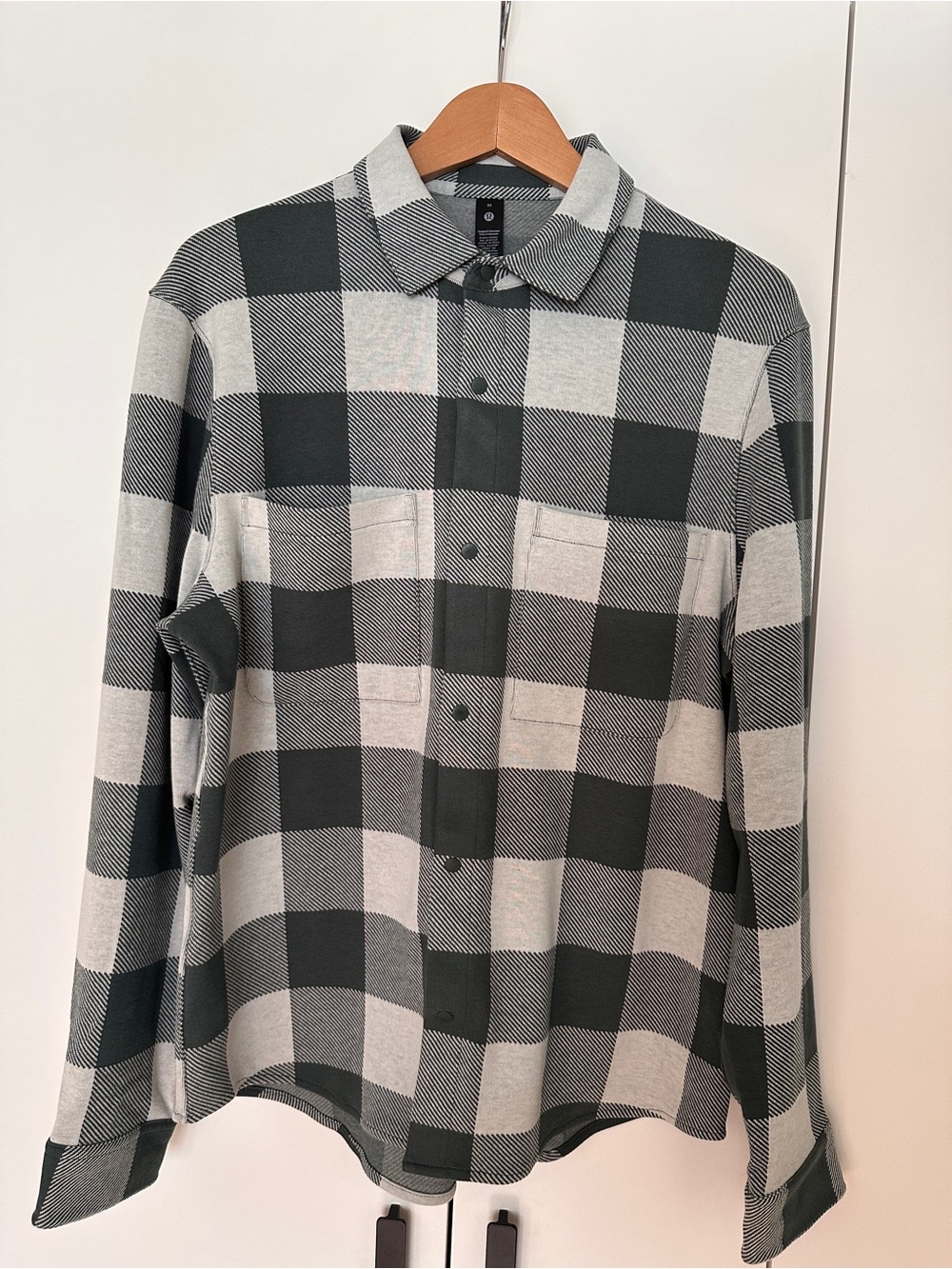 lululemon athletica Men's Black and Gray Buffalo Check Button-Down Shirt